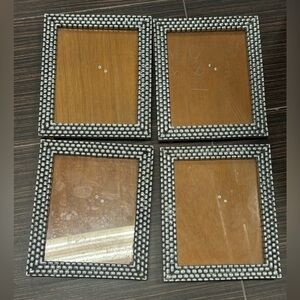 Mid century Modern brutalist solid Pewter Beaded Square Picture Frames in Silver